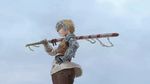  blonde_hair from_below gauntlets gloves hand_on_hip highres kaze_no_tani_no_nausicaa kushana over_shoulder sheath sheathed short_hair sky solo standing sword sword_over_shoulder tnt_(aaaazzzz) weapon weapon_over_shoulder 