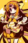  bow brooch bubble_skirt circlet cure_muse_(yellow) frills gathers heart jewelry long_hair magical_girl nanateru no_choker orange_hair orange_skirt precure red_eyes shirabe_ako skirt smile solo star suite_precure yellow yellow_background yellow_bow 