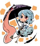  :p blush chibi dress heterochromia karakasa_obake purple_umbrella solo sonson_(eleven) tatara_kogasa tongue tongue_out touhou umbrella 