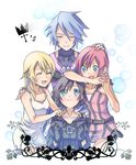  aqua_(kingdom_hearts) bad_id bad_pixiv_id black_coat_(kingdom_hearts) black_hair blonde_hair blue_eyes blue_hair cloak closed_eyes fingerless_gloves gloves kairi_(kingdom_hearts) kingdom_hearts kingdom_hearts_358/2_days kingdom_hearts_birth_by_sleep multiple_girls namine red_hair short_hair xion_(kingdom_hearts) yonyon 