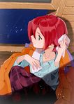  bad_id bad_pixiv_id bed_sheet green_eyes inazuma_eleven inazuma_eleven_(series) jacket_on_shoulders kiyama_hiroto male_focus night night_sky pajamas red_hair shirakino sky smile solo star star_(sky) starry_sky towel window 