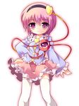  blush eyeball hairband heart komeiji_satori miokuri pink_eyes pink_hair pink_skirt short_hair skirt smile solo thighhighs third_eye touhou white_legwear 