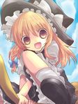  blonde_hair braid broom broom_riding hat kirisame_marisa kosuzume side_braid solo touhou witch_hat yellow_eyes 