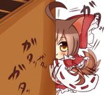  afterimage ahoge animal_ears blush bow box brown_hair cat_ears cat_tail chibi donation_box hair_bow hair_tubes hakurei_reimu lowres minigirl motion_lines sleeves_past_wrists solo tail tail_wagging tosura-ayato touhou 
