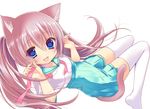  amanagi_seiji animal_ears bad_id bad_pixiv_id blue_eyes brown_hair cat_ears cat_tail dress long_hair looking_back looking_up open_mouth original ribbon simple_background solo tail thighhighs twintails white_legwear 
