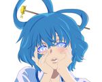  blue_eyes blue_hair blush face hair_ornament hair_rings hair_stick hands_on_own_cheeks hands_on_own_face kaku_seiga parody simple_background solo touhou touko_(kurukuru_pompom) yandere yandere_trance 