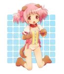  :o animal_ears bad_id bad_pixiv_id blush bow collar dog_ears dog_tail hair_bow kaname_madoka kemonomimi_mode machico magical_girl mahou_shoujo_madoka_magica open_mouth panties paws pink_eyes pink_hair short_twintails solo tail twintails underwear 