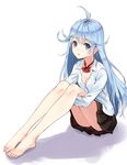  :o banned_artist barefoot blue_eyes blue_hair bow breasts cleavage denpa_onna_to_seishun_otoko feet full_body leg_hug long_hair looking_at_viewer paseri simple_background sitting skirt small_breasts solo toes touwa_erio 