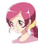  glasses hanasaki_tsubomi heartcatch_precure! owarine_miku pink_eyes pink_hair ponytail precure profile rimless_eyewear round_eyewear scrunchie simple_background solo white_background 