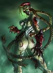  blonde blonde_hair blood braid braids cammy_white capcom glowing glowing_eyes green_skin guro leotard long_hair street_fighter torn_clothes zombie 