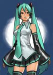  66head bad_id bad_pixiv_id bare_shoulders detached_sleeves hatsune_miku headphones lipstick long_hair makeup necktie pleated_skirt skirt solo thighhighs very_long_hair vocaloid 