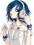  achiba babydoll blue_eyes blue_hair fairy_tail hands headphones jewelry juvia_lockser necklace short_hair solo strap_slip wristband 