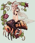  antennae bad_id bad_pixiv_id bee bottomless brown_eyes brown_hair bug copyright_request fairy flower highres insect insect_girl kajiyama_hiroshi monster_girl short_hair solo thighhighs 