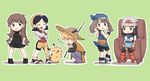  bad_id bad_pixiv_id bandana black_dress blue_(pokemon) blue_dress blue_eyes blue_hair brown_eyes brown_hair chibi chuchu_(pokemon) crystal_(pokemon) dress fishing_rod flower gen_1_pokemon green_background hair_flower hair_ornament hat hat_feather holding holding_fishing_rod long_hair multiple_girls nyonn24 odamaki_sapphire pikachu platinum_berlitz poke_ball poke_ball_(generic) pokemon pokemon_(creature) pokemon_special simple_background straw_hat yellow_(pokemon) 