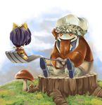  bow eiko_carol final_fantasy final_fantasy_ix fork hiyo_kiki mushroom quina_quen silverware tree_stump yellow_bow 