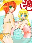  2girls bikini blonde_hair blue_eyes colette_brunel collet_brunel female green_eyes hat innertube long_hair multiple_girls ocean oekaki red_hair redhead seles_wilder short_hair swimming swimsuit tales_of_(series) tales_of_symphonia water 