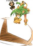  animal_ears animal_print blade_(galaxist) boomerang cat_ears cham_cham gloves green_eyes green_hair highres long_hair monkey no_panties paku_paku paw_gloves paw_shoes paws queen's_gate samurai_spirits shoes snk tail throwing tiger_print weapon 