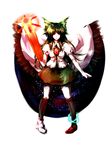  arm_cannon asymmetrical_clothes bad_id bad_pixiv_id black_hair bow byakusouya long_hair mismatched_footwear red_eyes reiuji_utsuho ribbon solo touhou weapon wings 