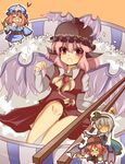  animal_ears bad_id bad_pixiv_id bowl chibi chopsticks food hagahagaz hat in_bowl in_container in_food konpaku_youmu minigirl multiple_girls mystia_lorelei pink_eyes pink_hair rice saigyouji_yuyuko short_hair touhou wings 