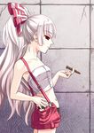  bad_id bad_pixiv_id black_panties cigar douji fujiwara_no_mokou hair_ornament long_hair midriff panties ponytail red_eyes shorts silver_hair solo suspenders touhou underwear white_hair 