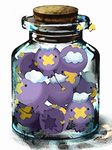  bottle drifloon gen_4_pokemon heart in_bottle in_container looking_at_viewer minimized no_humans pokemon pokemon_(creature) simple_background solid_circle_eyes tororoika white_background 