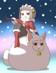 alternate_costume animal_ears bell boots brown_eyes elbow_gloves gloves grey_hair hair_ornament jingle_bell ken_(koala) knee_boots mofutter open_mouth original palette_swap pantyhose queen_of_icicle red_eyes short_hair snow solo tail tiara white_hair 