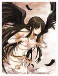  angel_wings black_hair blush chain closed_eyes detached_sleeves dress duplicate feathers flying long_hair mabinogi morrighan sisco solo very_long_hair wings 