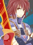  1boy brown_eyes brown_hair fingerless_gloves gloves kratos_aurion male male_focus oekaki short_hair solo sword tales_of_(series) tales_of_symphonia weapon 