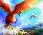  bad_id bad_pixiv_id battle bird cloud feathers gen_2_pokemon ho-oh lugia nazumu no_humans pokemon pokemon_(creature) wings 