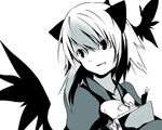  aqua artist_request book greyscale head_wings horns monochrome simple_background single_head_wing solo tokiko_(touhou) touhou white_background wings 