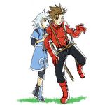  brown_hair genis_sage genius_sage lloyd_irving male male_focus short_hair simple_background sio_vanilla sketch tales_of_(series) tales_of_symphonia white_hair 