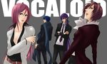  2girls artist_request blue_hair breasts brown_hair cleavage formal kaito kamui_gakupo long_hair medium_breasts megurine_luka meiko multiple_boys multiple_girls necktie pant_suit pink_hair purple_hair scarf short_hair suit vocaloid 