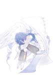  angel barefoot blue_hair highres kaito male_focus mouri scarf solo vocaloid wings 