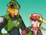  1girl blonde_hair bodysuit green_eyes orange_hair red_eyes rockman rockman_exe roll_exe searchman 