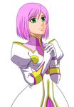  1girl estellise_sidos_heurassein female green_eyes pink_hair short_hair simple_background solo tales_of_(series) tales_of_vesperia white_background 
