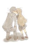  1girl aisaka_taiga bad_id bad_pixiv_id black_hair blush brown_hair closed_eyes from_behind hetero kiss long_hair pun2 sketch squatting takasu_ryuuji toradora! trembling 