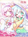  animal_ears ayakashi_(monkeypanch) bad_id bad_pixiv_id colored_pencil_(medium) highres kemonomimi_mode komeiji_koishi komeiji_satori multiple_girls nib_pen_(medium) shikishi siblings sisters tail touhou traditional_media 