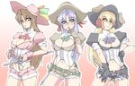  95-tan bad_id bad_pixiv_id blonde_hair breasts brown_eyes brown_hair cleavage corset cowboy_hat cowboy_shot daiginjou futaba_channel glasses gloves green_eyes hat highleg highleg_panties kiri-san large_breasts manjiro medium_breasts multiple_girls nijiura_maids os-tan panties purple_hair short_shorts shorts side-tie_panties sword thong underwear weapon western 