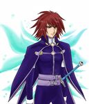  1boy kratos_aurion male male_focus red_hair redhead short_hair simple_background solo sword tales_of_(series) tales_of_symphonia weapon white_background wings 