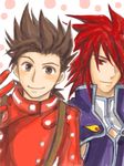  age_difference brown_eyes brown_hair father_and_son kratos_aurion lloyd_irving male male_focus red_eyes red_hair redhead short_hair smile tales_of_(series) tales_of_symphonia 