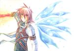  1boy kratos_aurion male male_focus red_hair redhead short_hair solo sword tales_of_(series) tales_of_symphonia weapon white_background wings 