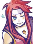  blue_eyes headband heart long_hair oekaki one_eye_closed red_hair redhead simple_background tales_of_(series) tales_of_symphonia wink zelos_wilder 