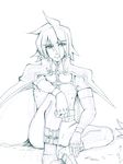  1boy boots fingerless_gloves gloves kratos_aurion male male_focus monochrome oekaki short_hair sketch solo tales_of_(series) tales_of_symphonia white_background 