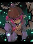  animal_ears claws earrings fingernails glowing hat jewelry letterboxed long_fingernails long_sleeves musical_note mystia_lorelei open_mouth oso_(toolate) pink_eyes pink_hair short_hair solo touhou wings 