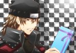  aragaki_shinjirou beanie blush brown_hair gift hat holding holding_gift male_focus persona persona_3 segami_daisuke solo 