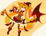  aqua_eyes bad_id bad_pixiv_id blazblue blonde_hair cat copyright_name halloween happy_halloween hat jubei_(blazblue) long_hair low-tied_long_hair platinum_the_trinity quad_tails two_side_up witch_hat yamo_(sky2world) yellow_background 