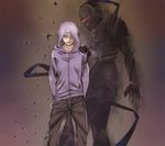  armor berserker_(fate/zero) bug crest_worm fate/zero fate_(series) full_armor hood hoodie insect male_focus matou_kariya multiple_boys puny_(remora0909) white_hair 