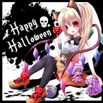  akira_b alternate_costume animal_ears arm_support bare_shoulders black_legwear blonde_hair blush bow button_eyes buttons candy cat_ears character_doll choker crescent fake_animal_ears flandre_scarlet food grey_hair halloween happy_halloween hat head_tilt high_heels hong_meiling izayoi_sakuya lollipop long_hair maid_headdress open_mouth pantyhose patchouli_knowledge purple_hair red_eyes red_hair remilia_scarlet shaped_lollipop shoes short_hair side_ponytail sitting skirt smile solo star touhou wings x_x 