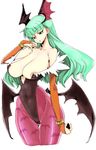  areola_slip areolae arm_up artist_request bare_shoulders bat bracelet breasts capcom demon_girl earrings elbow_gloves erect_nipples gloves green_eyes green_hair head_tilt head_wings heart hips jewelry large_breasts long_breasts long_hair morrigan_aensland navel nipples pantyhose ring skin_tight solo standing succubus vampire_(game) wings 