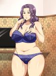  breasts curvy enoshima_iki erect_nipples fat highres large_breasts lips milf plump purple_eyes purple_hair underwear 